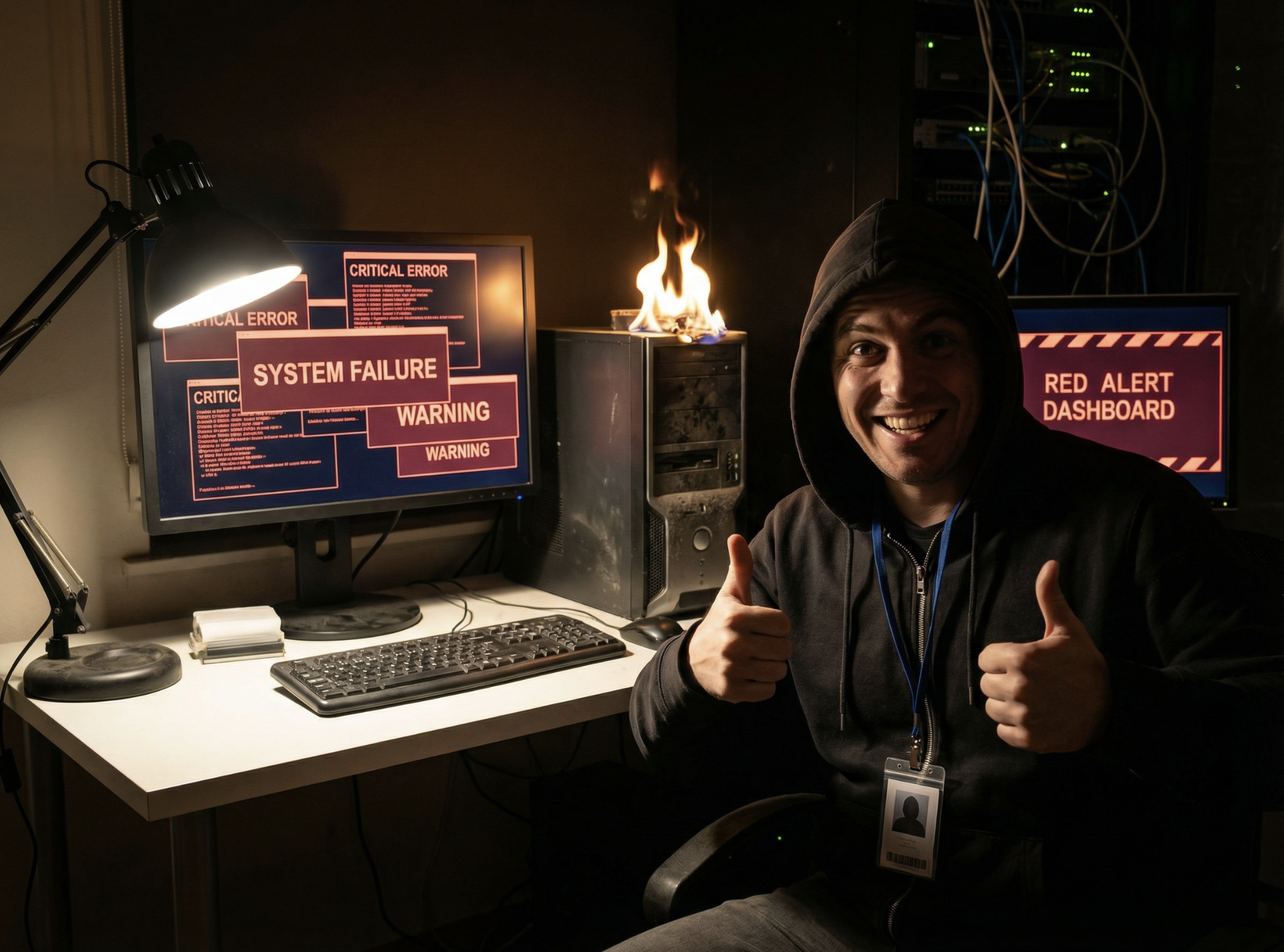 Confident developer, everything on fire